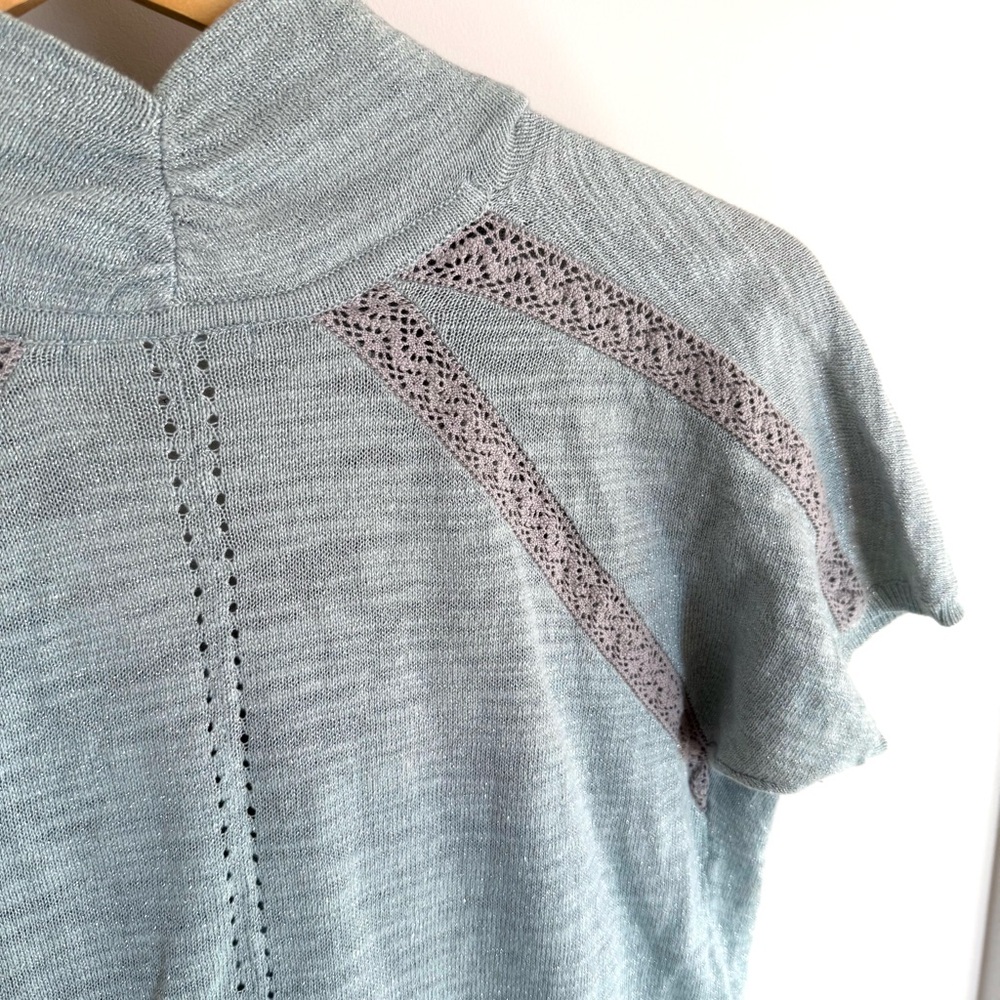 Anthropologie Knitted & Knotted Celise Pullover Blue Sparkle Cowl Neck Sweater - Picture 4 of 14